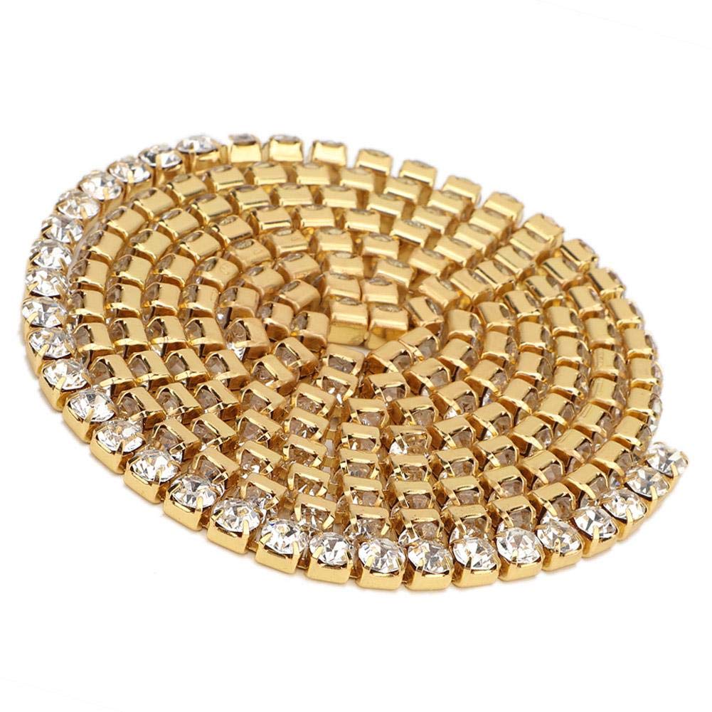 Nastro di da 10 Iarde, Rotolo di Rifinitura a Catena in Cristallo di Diamante in Resina per la Decorazione di Cucito della Festa Nuziale del Mestiere Fai-da-te(4mm-Oro)