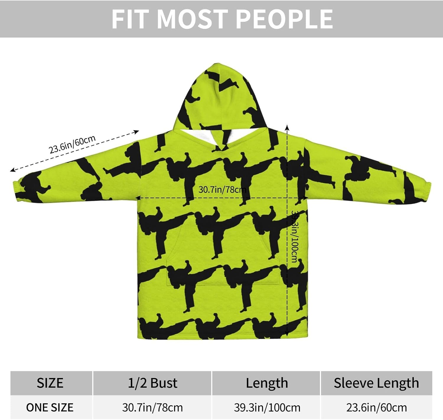 MUSM Karate Print Blanket Hoodie Fleece Sweatshirt Blanket With Sleeves And Pockets