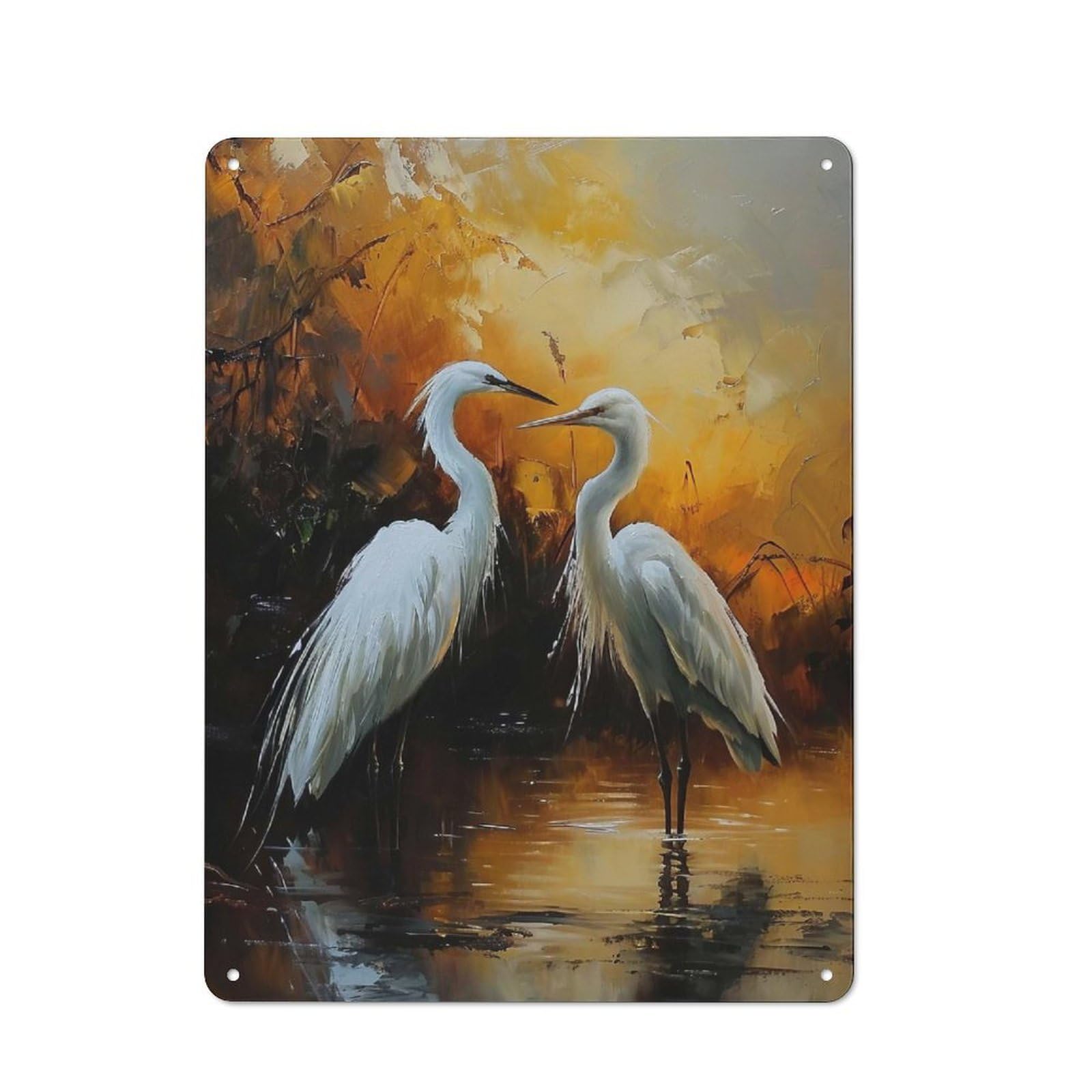 Junmoney Style-5 Industrial Two Herons In Pond Retro Metal Sign 40X30cm, Shed Wall Plaque For Garage, Workshop, Shed Or Utility Room