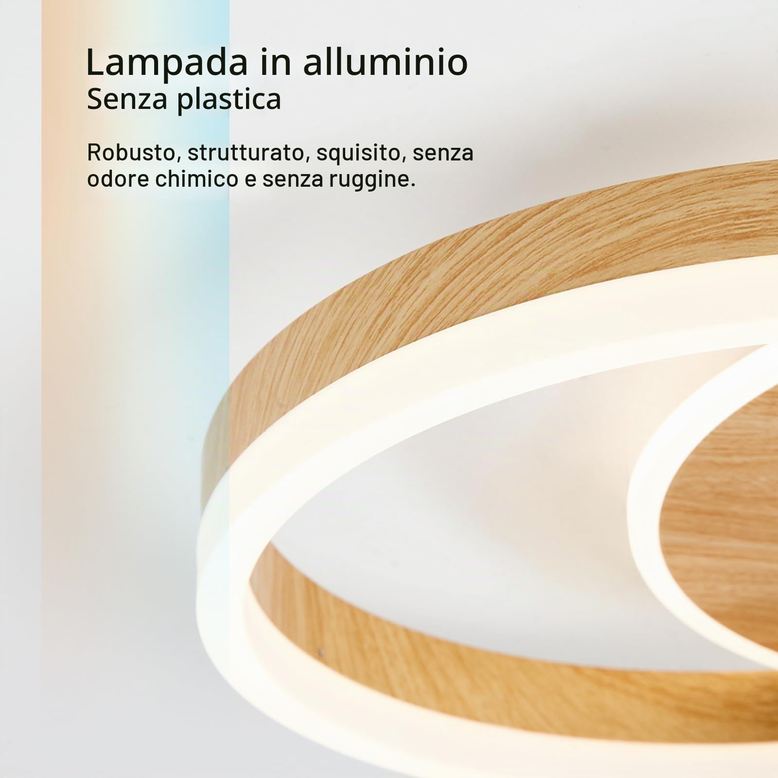 Plafoniera LED Soggiorno 2 Ring φ50 cm 36W Moderna Dimmerabile con Telecomando, in Metallo+Acrilico, per Soggiorno, Camera, Sala da Pranzo -Imitazione Legno