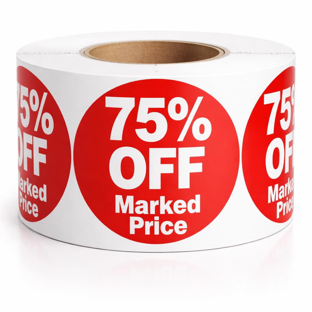 75 Off Self Adhesive Stickers - Sticky Labels for Retail Price Display, 45mm Diameter Roll of 500 Stickers