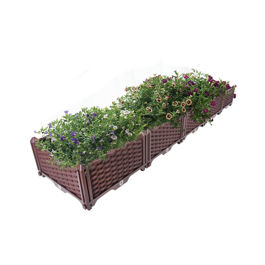 HershiiPlastic Raised Garden Bed Rectangular Planter Boxes Kit Indoor Outdoor Gardening Container for Growing Vegetables, Plants, Herbs, Flowers & Succulents - Brown - 76.77 X 15.35 X 8.66 Inches
