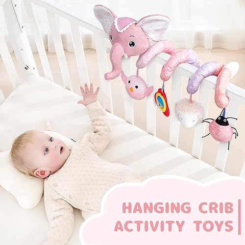 Miniatura 5 de Koty Juguetes de asiento de automóvil para recién nacidos, juguetes de cochecito para bebés de 0 a 6 meses, juguetes de felpa en espiral para colgar