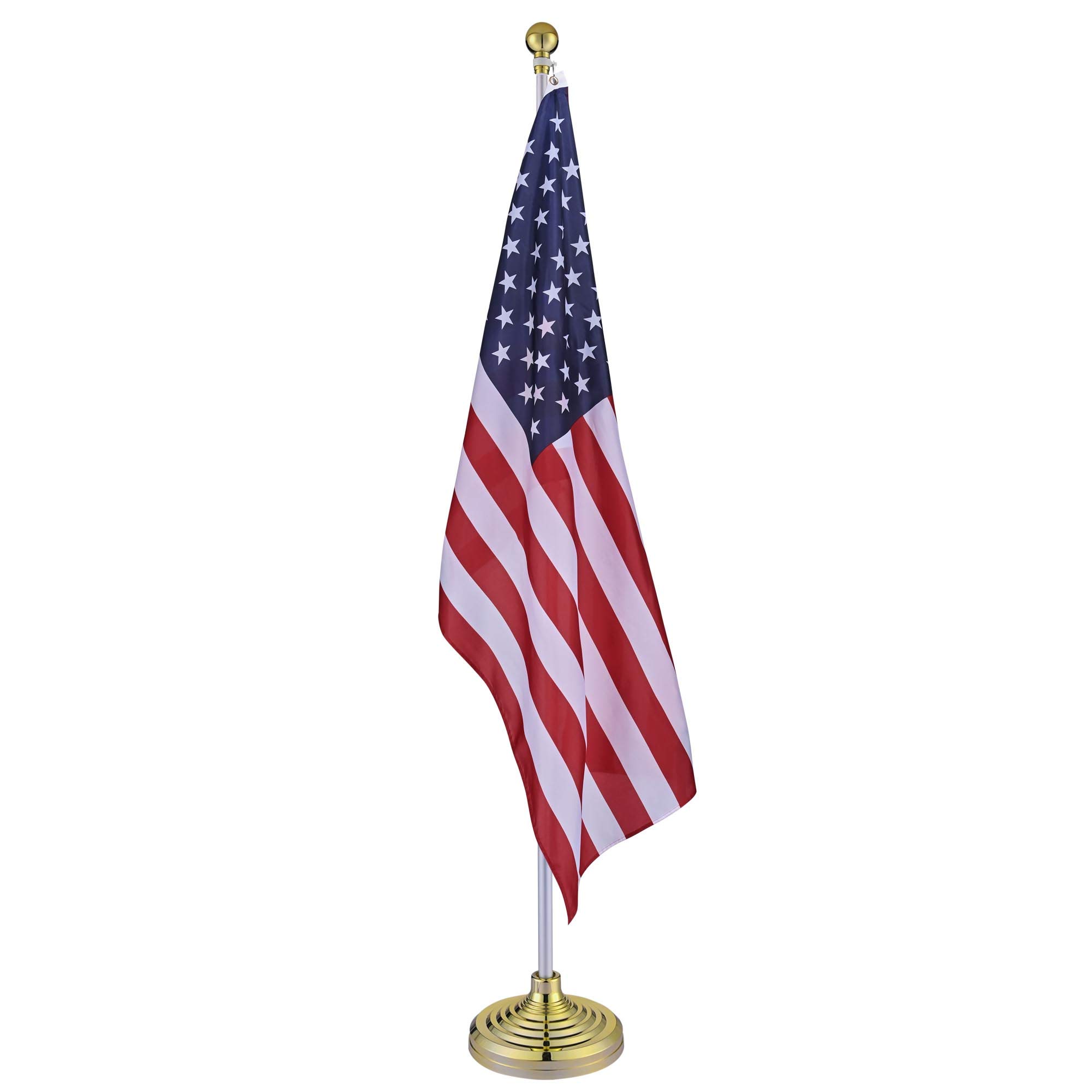 Yescom 8FT Telescoping Indoor Flag Pole Kit Aluminum Sliver Pole Ball Topper with 3x5Ft US Flag & Base Stand Office School City Hall