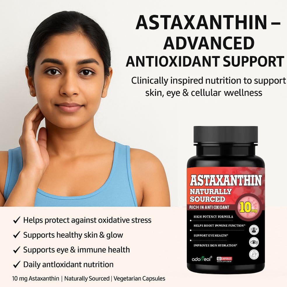 Adorreal Astaxanthin Naturally Sourced, 10mg, 60 Capsules, Rich in Antioxidant, Supports Immune Function, Eye Health, Skin Hydration 4