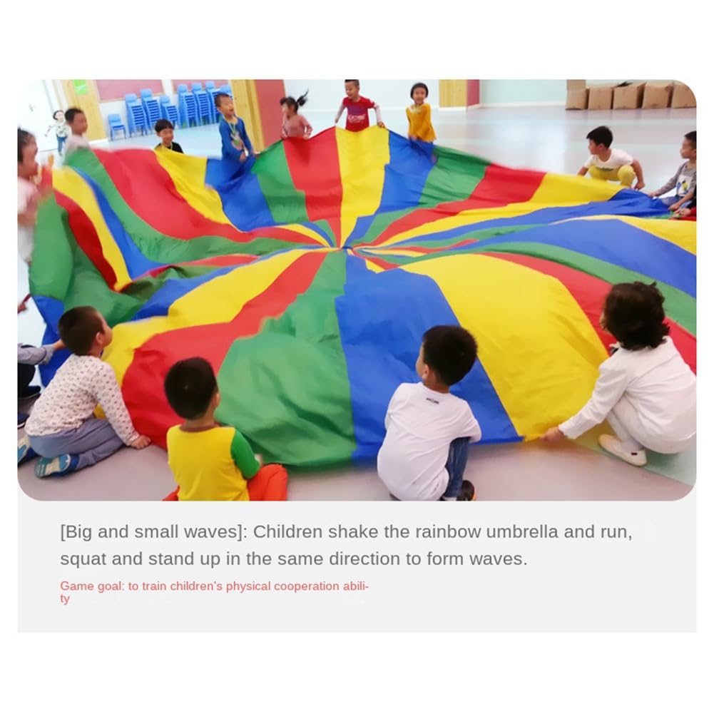 Juego de Paracaídas para Niños de 3 Metros, Tela de Iris, Tapete de Fiesta Colorido con Asas