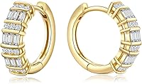 RANDES 15mm Cubic Zirconia Huggie Hoop Earrings for Women - Sterling Silver 14K Gold Plated Lab Grown Diamond Small Hoops Wedding Jewelry