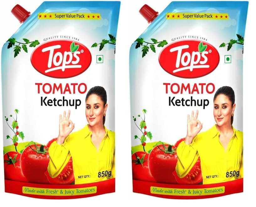 Image of TOPS Tomato Ketchup Spout -850 gm Spout | Made with the goodness of juicy hand-picked tomatoes| No Added Colour & Flavour (Pack of 2)
