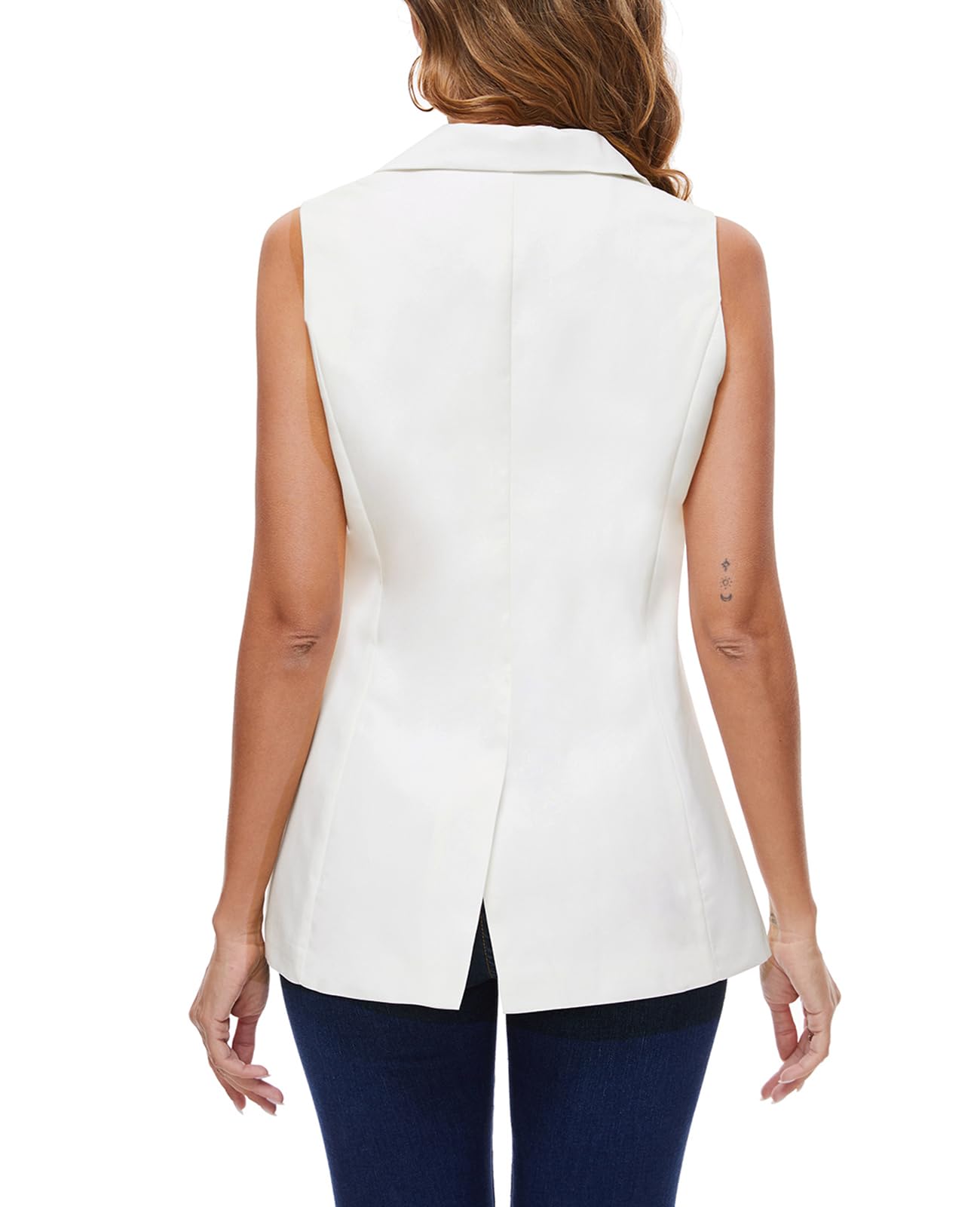 Blazer senza maniche da donna, gilet lungo da ufficio, completamente foderato, con un bottone, con risvolto dentellato