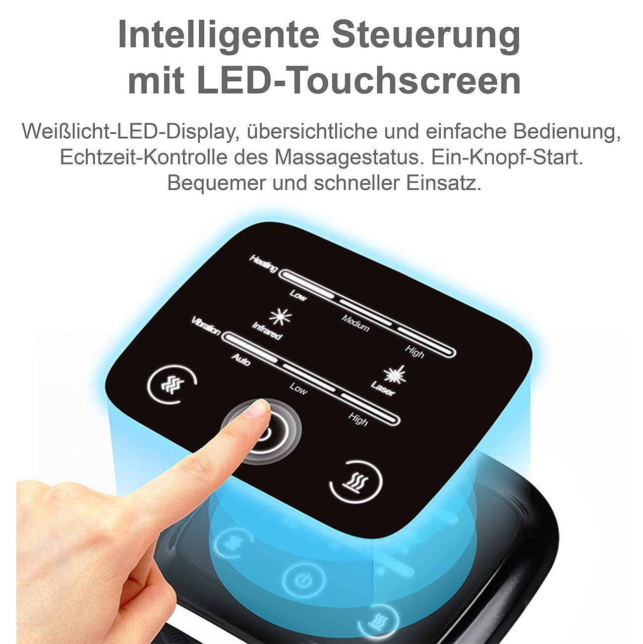 Newgen Medicals Kniemassage: Akku-Knie-Massagegerät mit Infrarot-Tiefenwärme, LED-Touchscreen (Akku Kniemassagegerät, Knie-Massage-Geräte, Laser)