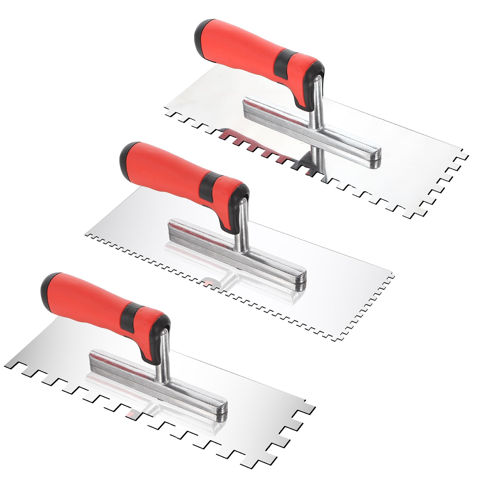 3 Pieces Tile Tools Stainless Steel Square Notched Trowel Set (Notch Size: 5/32" & 5/16" & 1/2") Masonry Hand Kit for Wall Floor Tiling Installation, Concrete Tile Trowel Set