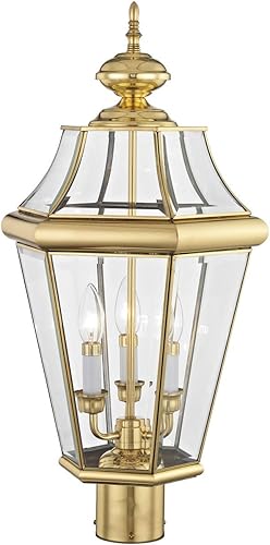 Miniatura 3 de Livex Lighting 2364-02 Poste al aire libre con pantallas de vidrio biselado transparente, latón pulido