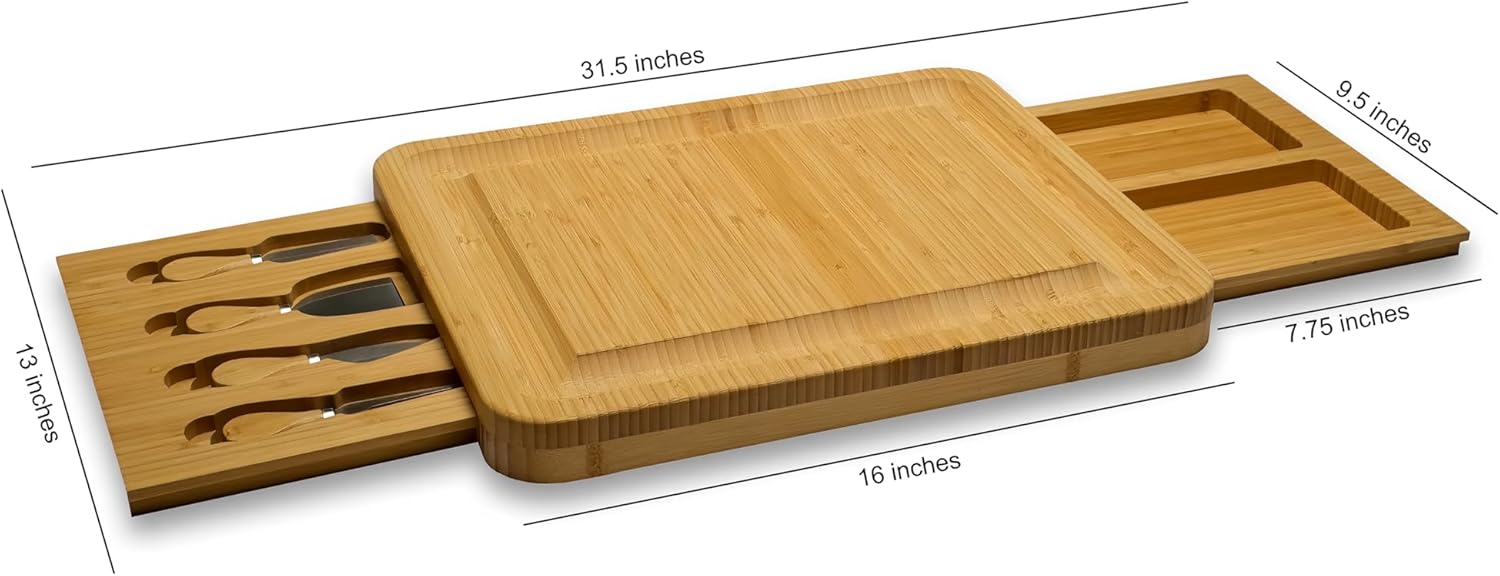 Bamboo Charcuterie Board Set, Bamboo Cheese Board Set - House Warming Gifts, Wedding Gifts, Bridal Shower Gift, Valentine's Day Gift - Image 4