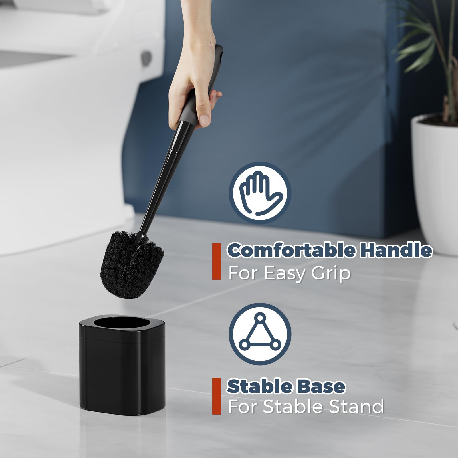 Holaloha Scopino per WC, confezione da 2 scopino e supporto, accessori da bagno, scopino e supporto per bagno, nero