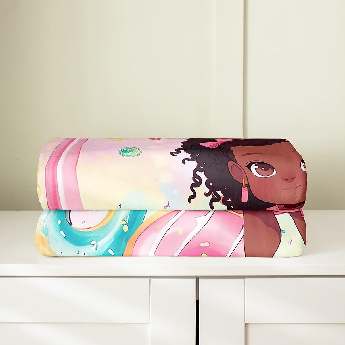 Kawaii Girl Flannel Blanket Queen 90"x90" Warm Lightweight,Watercolor Donut Candy Watercolor Tie Dye Bed Sofa Couch Blankets,Dreamy Sweet Cream Fuzzy Blanket Breathable Flannel Plush Blanket