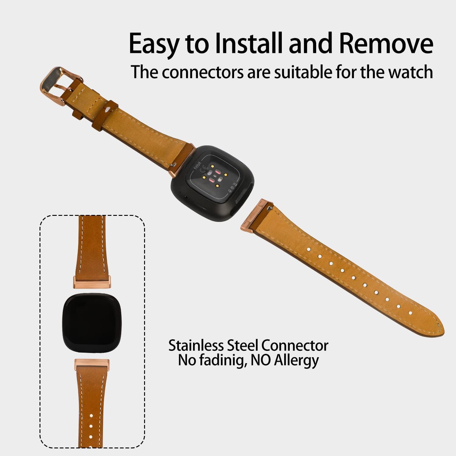 Leather Bands Compatible with Fitbit Sense 2/Sense/Versa 4/Versa 3, Replacement Genuine Leather Straps for Women Men - Image 4