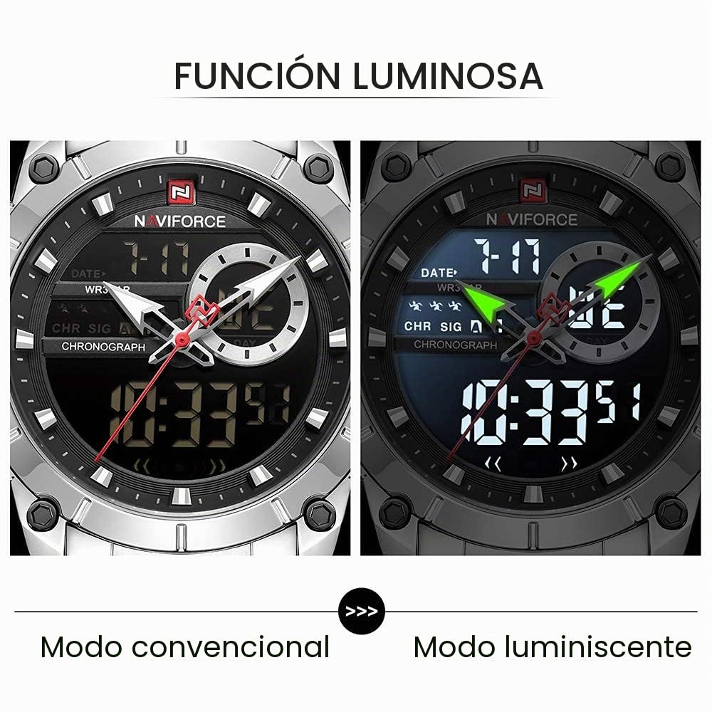 Naviforce Reloj Deportivo Digital para Hombre Relojes Militares de Acero Inoxidable de Cuarzo Impermeable Multifuncional