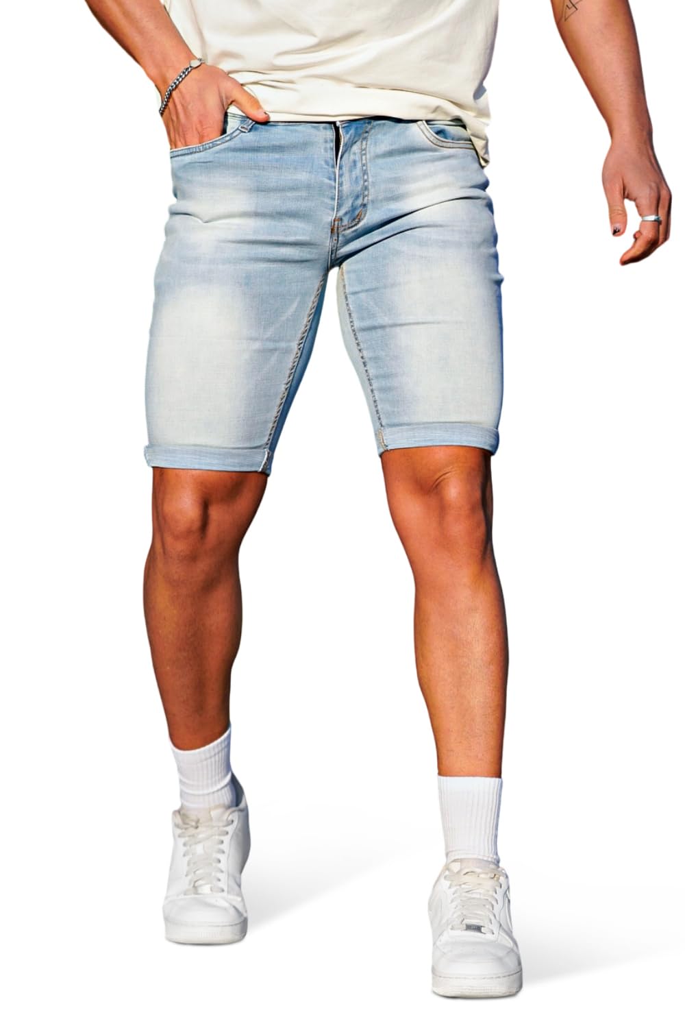 GINGTTO Mens Jean Shorts Skinny Stretch Denim