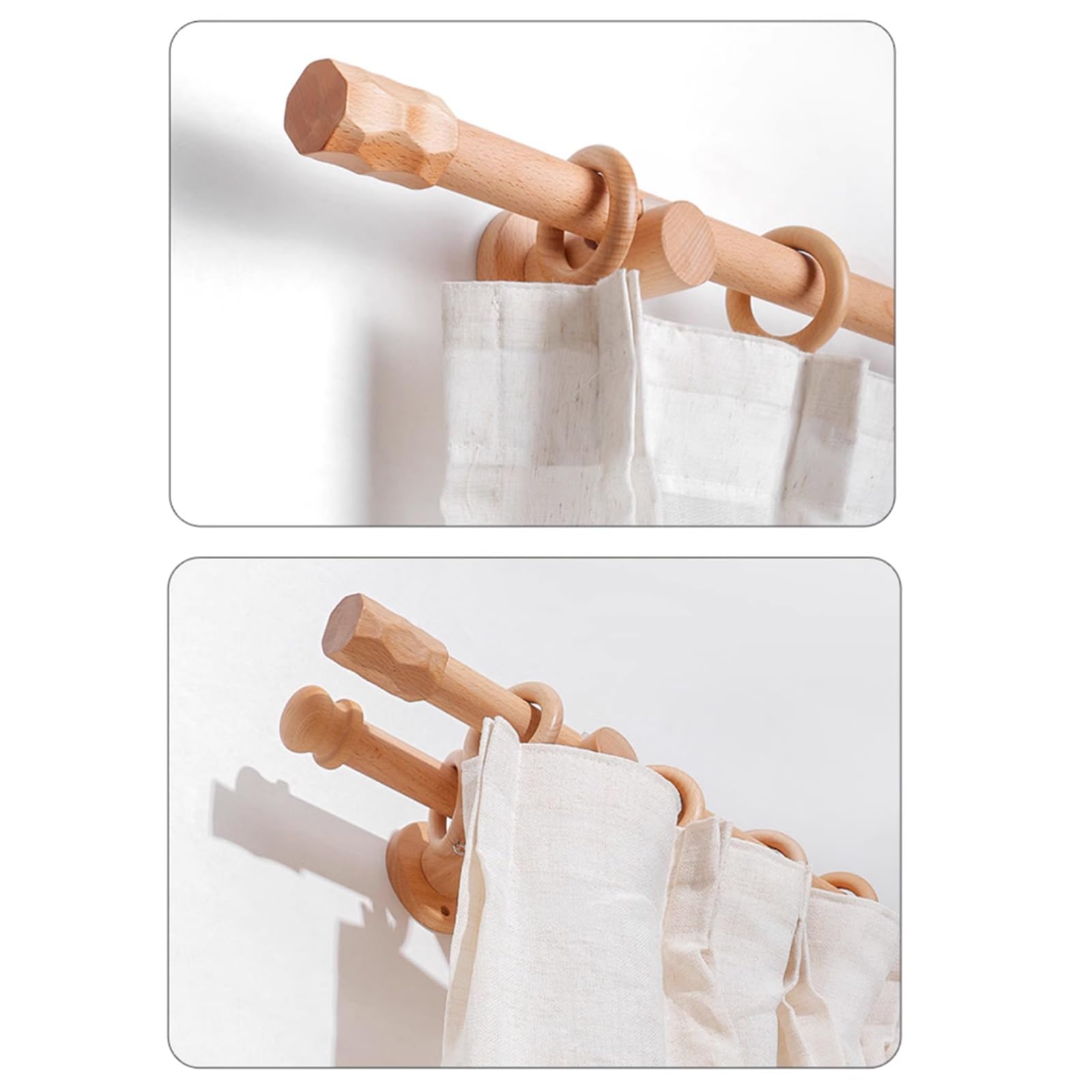 Tige Romaine en Bois Massif De 29mm D'épaisseur, Simple Et Double Piste avec Support Monté sur Le Dessus, Tringle À Rideau Perforée 160cm, 1 Pièce(260cm,Single Pole)