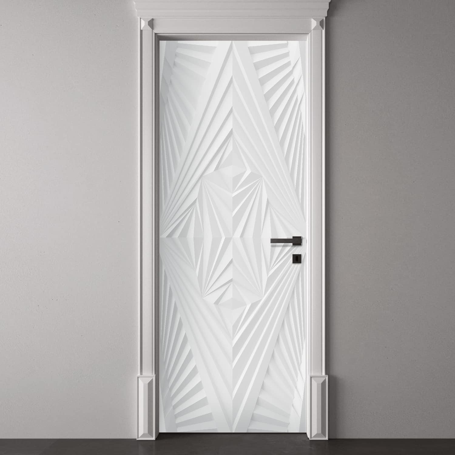 funlife Peel and Stick Door Mural w/Scraper and Utility Knife, Self-Adhesive Door Sticker, Faux Leather Textured Vinyl Wallpaper for Bedroom Living Room Home Decor, 29.92" x78.74" White Triangle Abstrcat White Triangle 29.92"x78.74"/76x200cm(with tools)