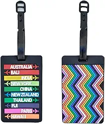 Kit 2 Identificador de Mala de Viagem Tag de Bagagem Férias Avião Etiqueta de Silicone Premium (DEST PRETA + COLORIDO, TAG)