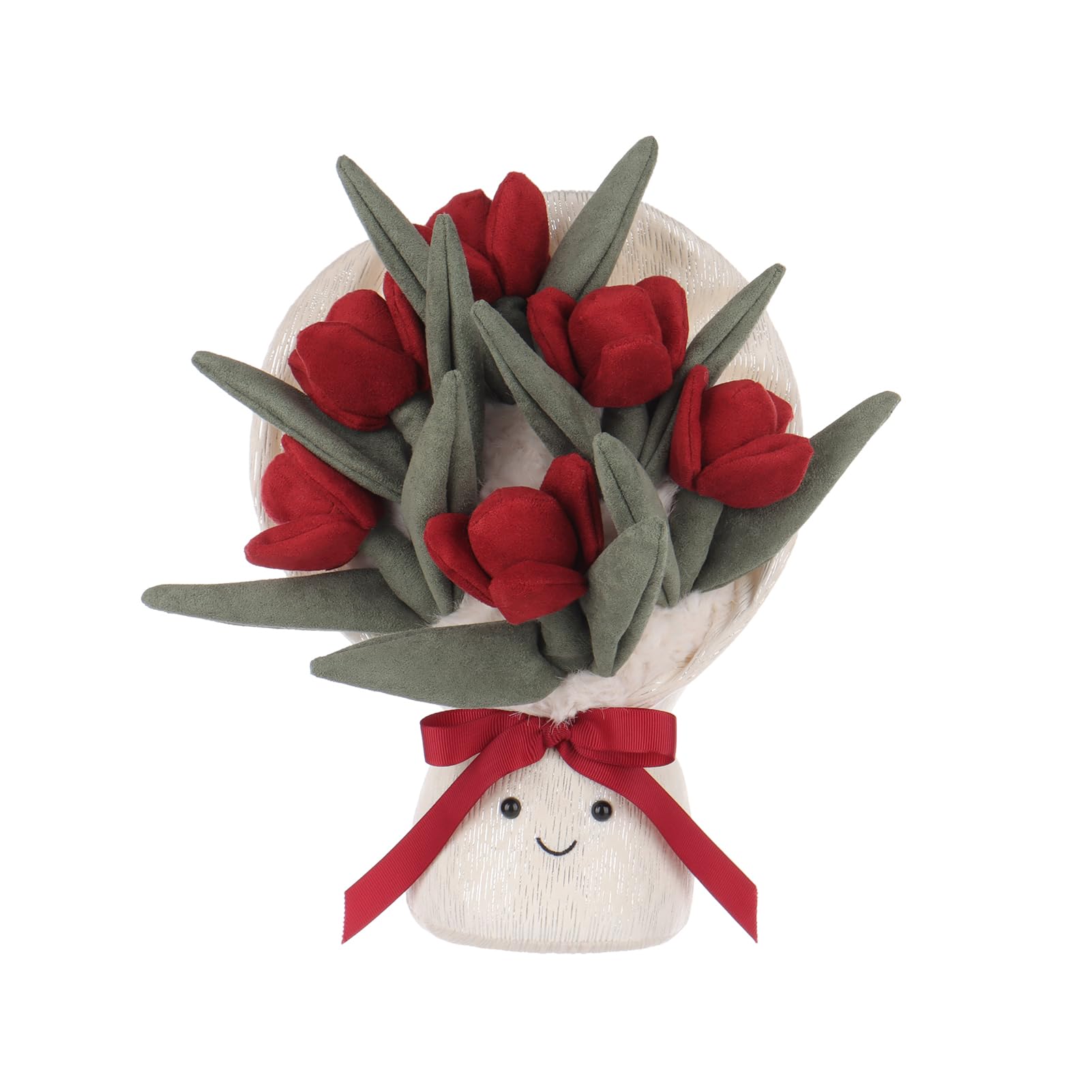 Apricot Lamb Rose Bouquet Gift Stuffed Animals Soft Plushies for Baby Girl and Boy, Plush Toys for Kids, Fluffy Red Flower