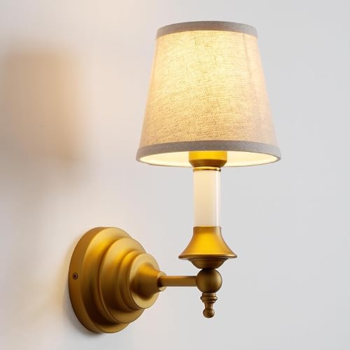 Lámpara de pared vintage de tela rústica, lámpara de pared de tela de lino rústica, lámpara de pared con acabado de latón antiguo cableado para