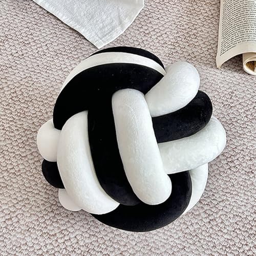 Gmsqj Knot Pillow Ball, Soft Home Decorative Throw Pillows Cushion, Round Changeability Knotted Pillows, Modern Home Handmade Cushions for Bedroom, Sofa, Couch (Black White, 8.7 inch)