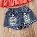 2Pcs Toddler Baby Girl Summer Shorts Set Ruffle Halter Crop Top + Ribbed Denim Shorts Jeans Casual Fashion Clothes (Red Denim, 4-5 T)