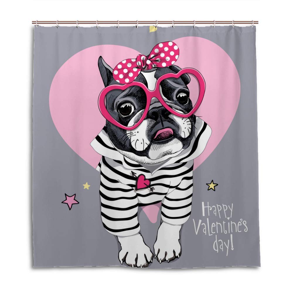 Rideau de douche bouledogue pull rayé pour le sourire des enfants