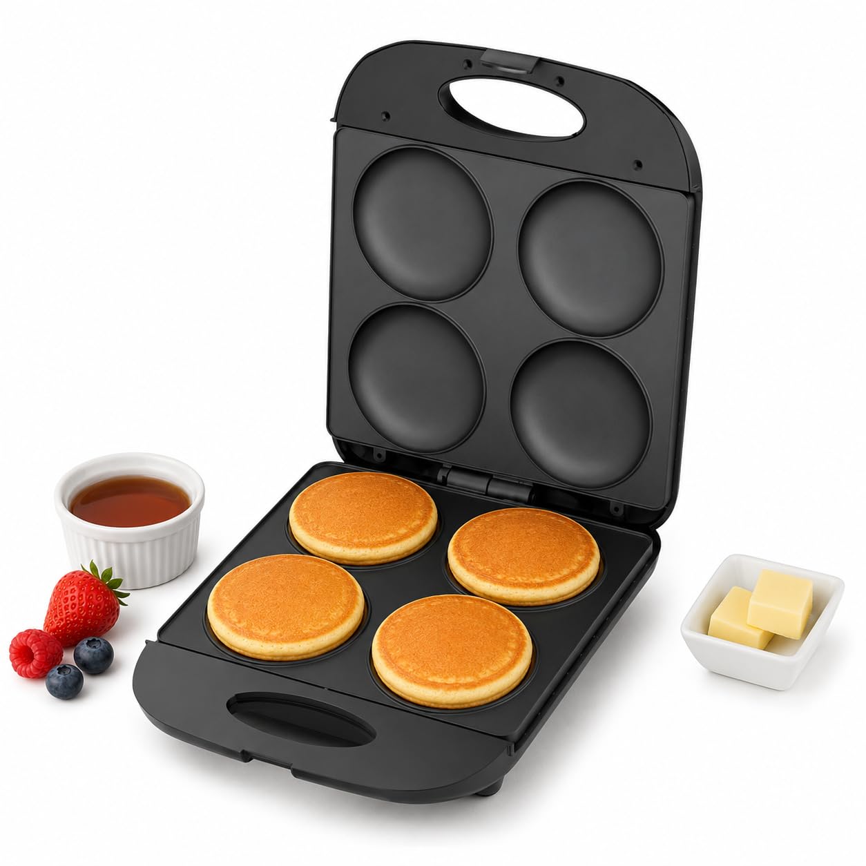 Mini Pancake Maker, 4 Ranuras para Pancakes, Huevos y Hamburguesas