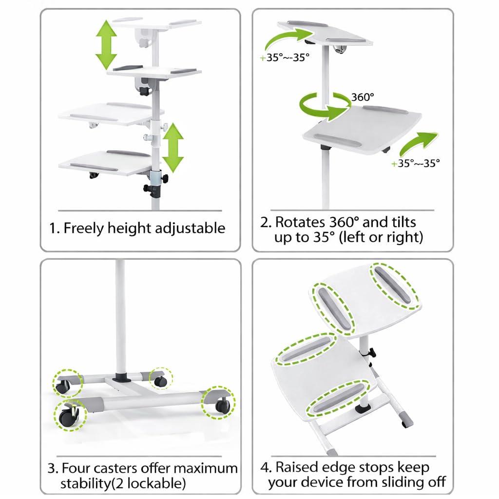Techly 309593 Carrello Supporto per Proiettore Beamer Notebook PC Ripiani Regolabili Bianco
