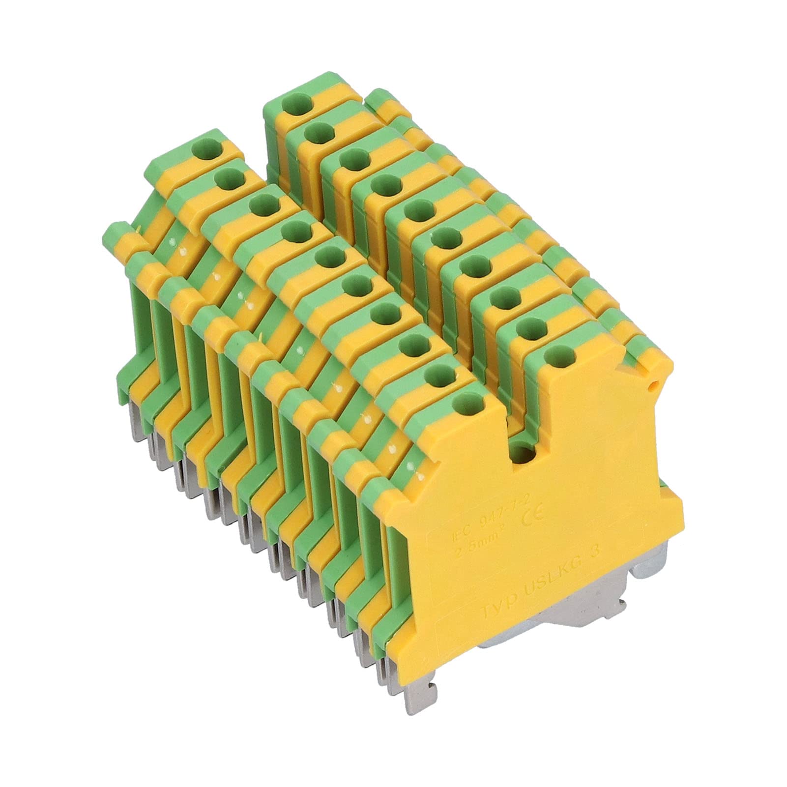 50pcs DIN Rail Terminal Blocks Grounding Terminal Pure Copper Flame Retardant Screw Type Yellow Green