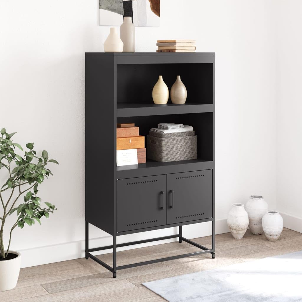 Armadio alto nero, 68,5 x 38,5 x 123,5 cm, in metallo con ante