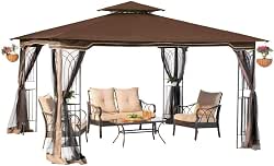 Sunjoy Regency 10x12 Gazebo with Mosquito Netting, Plant Rings, Corner