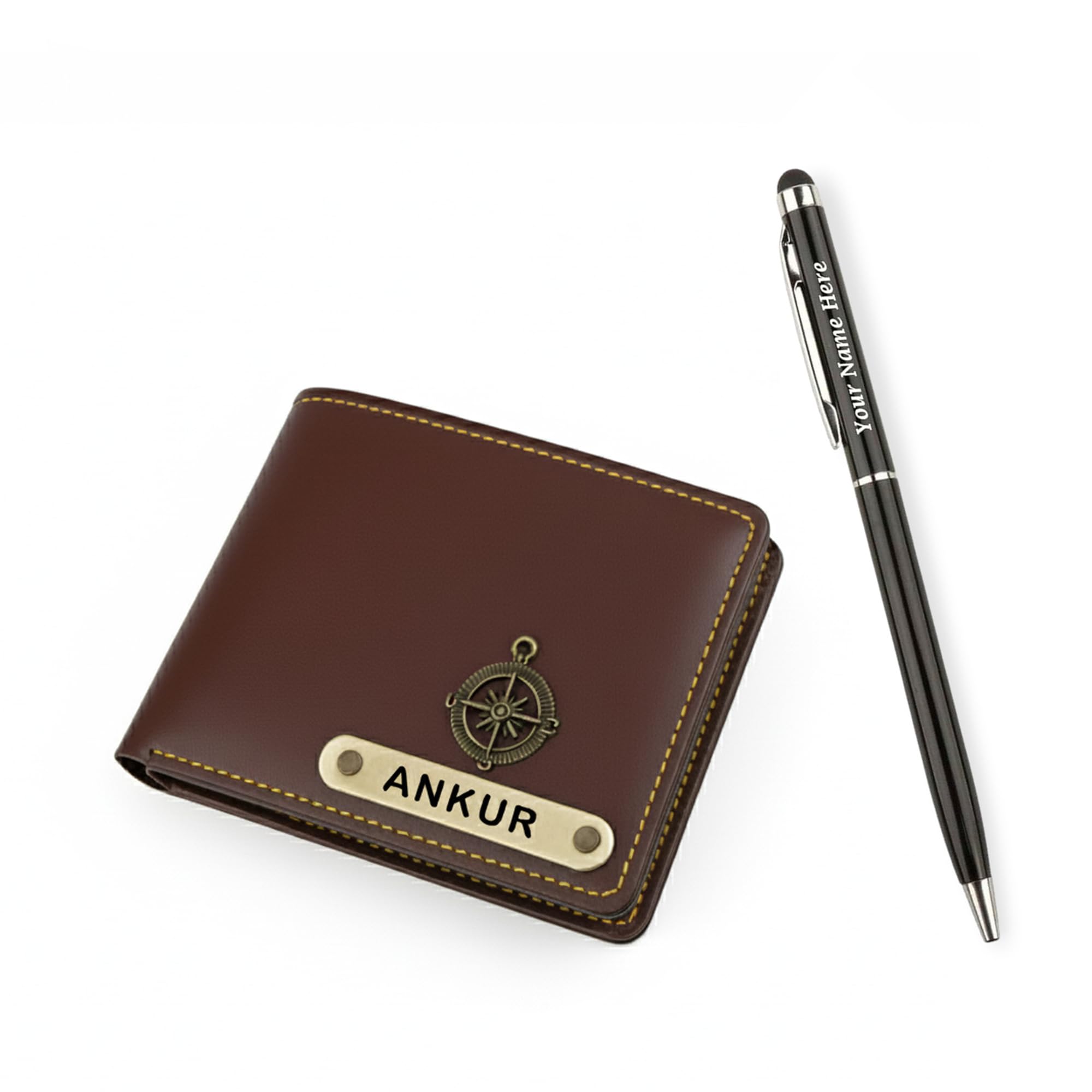 Personalized Leather Wallet for Men | Leather Passport Cover Holder for Men & Women | Customized Gifts with Name & Charm | Gift for Boys, Husband, Brother (Wallet, Trendy Tan Wallet with Pen) z05-image-9