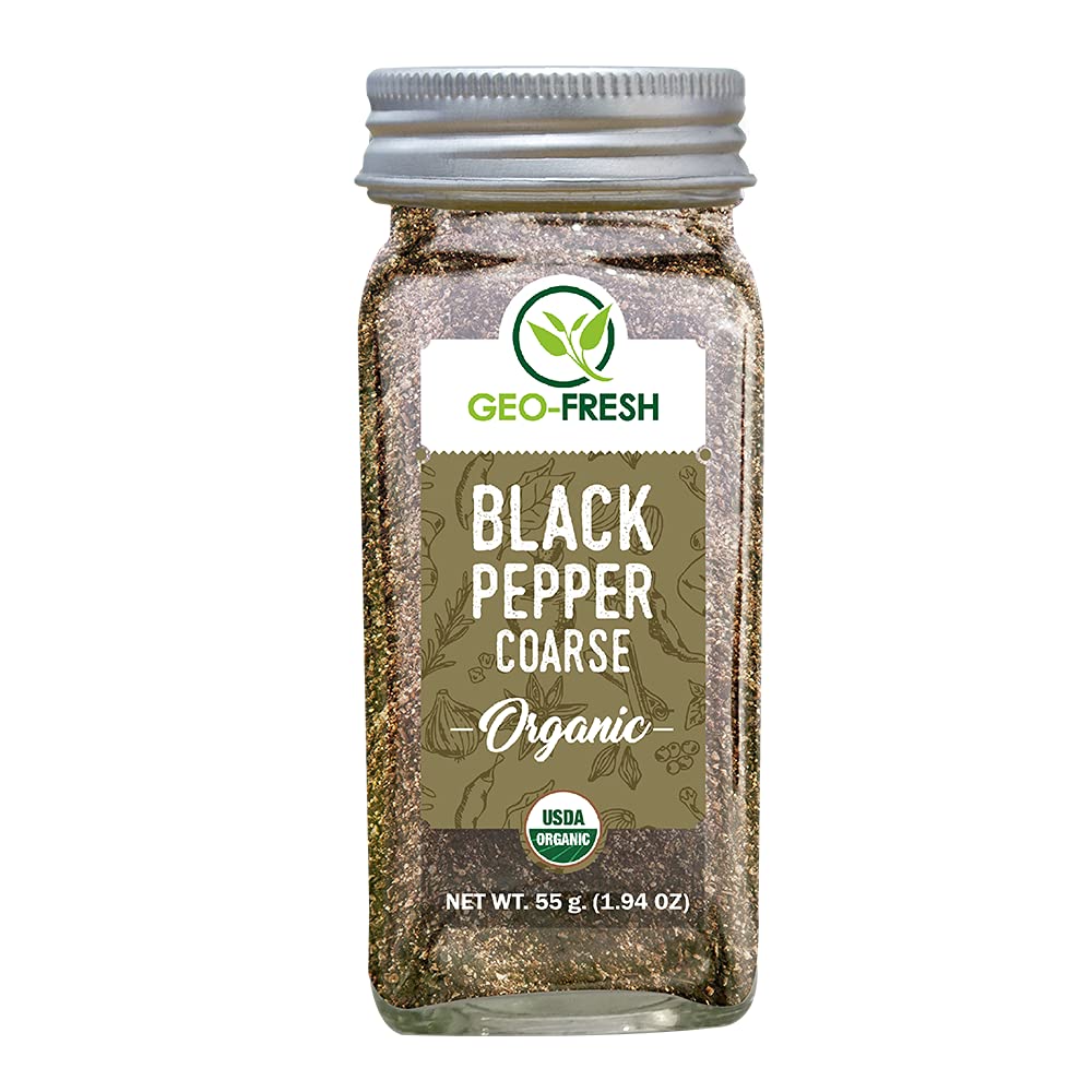 Geo-Fresh Organic Black Pepper Coarse, 55g | Black Peppercorn, Kali Mirch, Nalla Miriyalapudi | Anti-oxidant & Anti - inflammatory| Boost Immunity, Imrpove Digestion| As Sprinkler in omlet, French Fries, Popcorn| 100% Organic, Non-GMO, USDA Certified (B093BK1ZPQ) Amazon Price History, Amazon Price Tracker