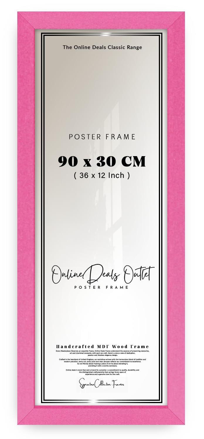 Online Deals | MDF Poster Frame (90 x 30 CM) 36x12 Inch for Artistic Black & White Photography & Typography Prints, Stylish MDF Finish, Hanging Hooks [ Pink ]