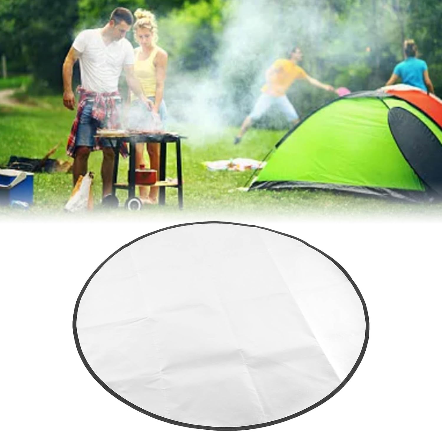 36 Inch Fireproof Mat, Silicone Coating Round Fireproof, Round Fire Pit Mat, Gray Fireplace Pad, Round Under Grill Mat for Fire Pit, Kettle Charcoal Barbecue Grill