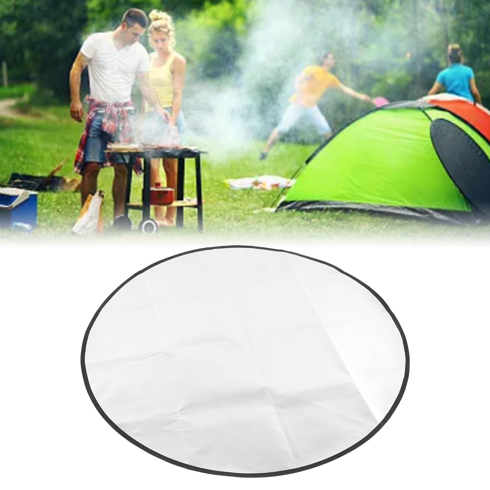 36 Inch Round Fire Pit Mat - Silicone Fiberglass Heat Resistant Mat For Deck, Grass, Camping