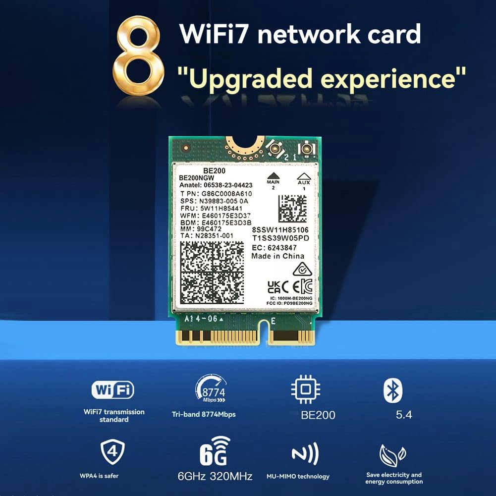Per Win10/per Win11 BE200 WiFi 7 Card+8DBi Antenna 2.4G/5G/6Ghz Bluetooth 5.4 Adattatore WiFi 8774Mbps Scheda di Rete Wireless