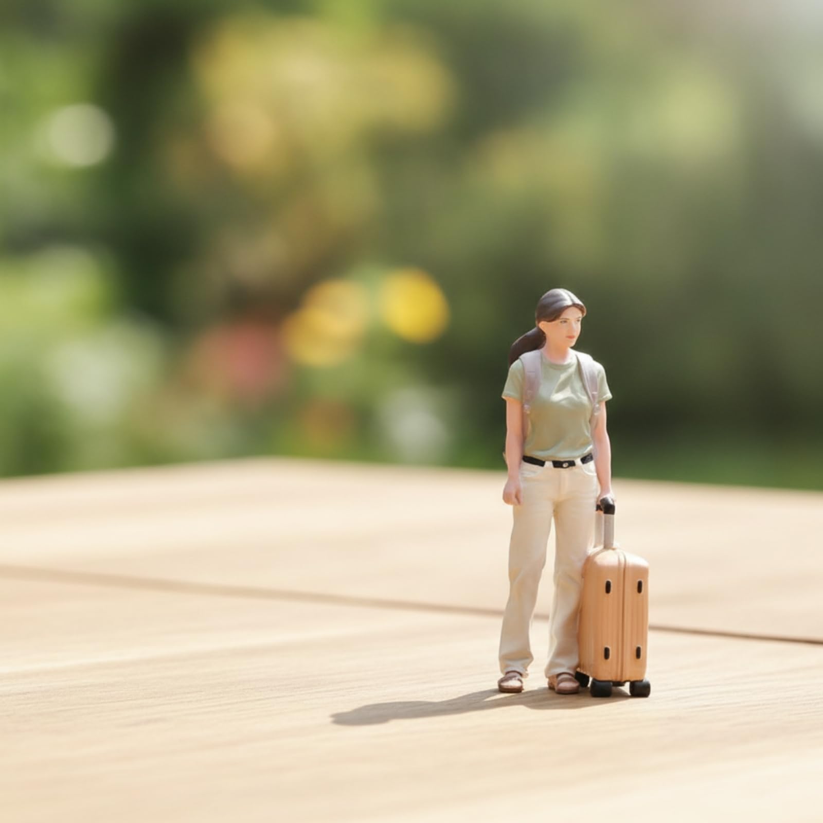 Reisende Miniaturfigur handbemalt Miniatur-Frau mit Koffer detailgetreu Figurenkoffer für Sammler, 1/18