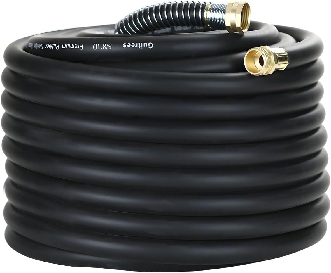 50FT 5/8 Heavy Duty Rubber Garden Hose - 200psi Working, 1000psi Burst - Hot/Cold Water - Five-Layered Braiding for Durability - Versatile for Gardening, Agriculture, Construction(Black) - Thumbnail 2
