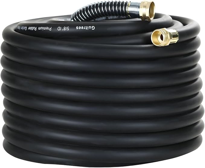 Guitrees 100FT 5/8 Heavy Duty Rubber Garden Hose - 300psi Working, 1000psi Burst - Hot/Cold Water - Five-Layered Braiding for Durability - Versatile for Gardening, Agriculture, Construction(Black)