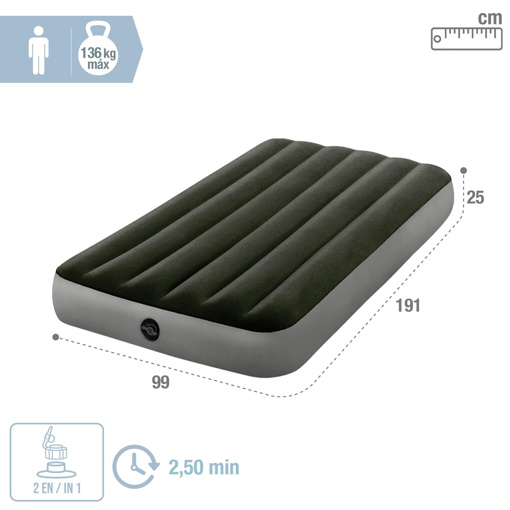 INTEX Dura-Beam Luftmatratze selbstaufblasend Luftbett 99x191x25cm, Aufblasbare Camping Matratze für 1 Personen inkl. Elektrischer Luftpumpe, max 136 KG – Gästebett selbstaufblandes Bett (64777)