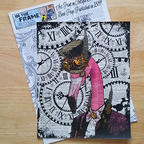 Steampunk Flamingo, Poster Print on Antique Dictionary book page, wall decor, Home decor, unique gift, pink flamingo steampunk buy now online Steampunk Flamingo, Poster Print on Antique Dictionary book page, wall decor, Home decor, unique gift, pink flamingo steampunk buy now online
