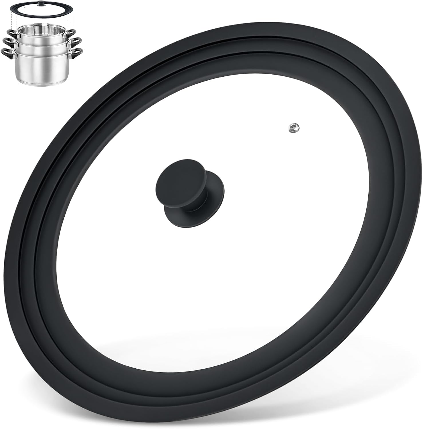 13-14-15 in Universal Lid for Oversized Pots, Pans and Skillets, Extra Large Pot Lid Tempered Glass Lid with Heat-Resistant Silicone Edge, Cookware Lids, Replacement Frying Pan Cover, Black