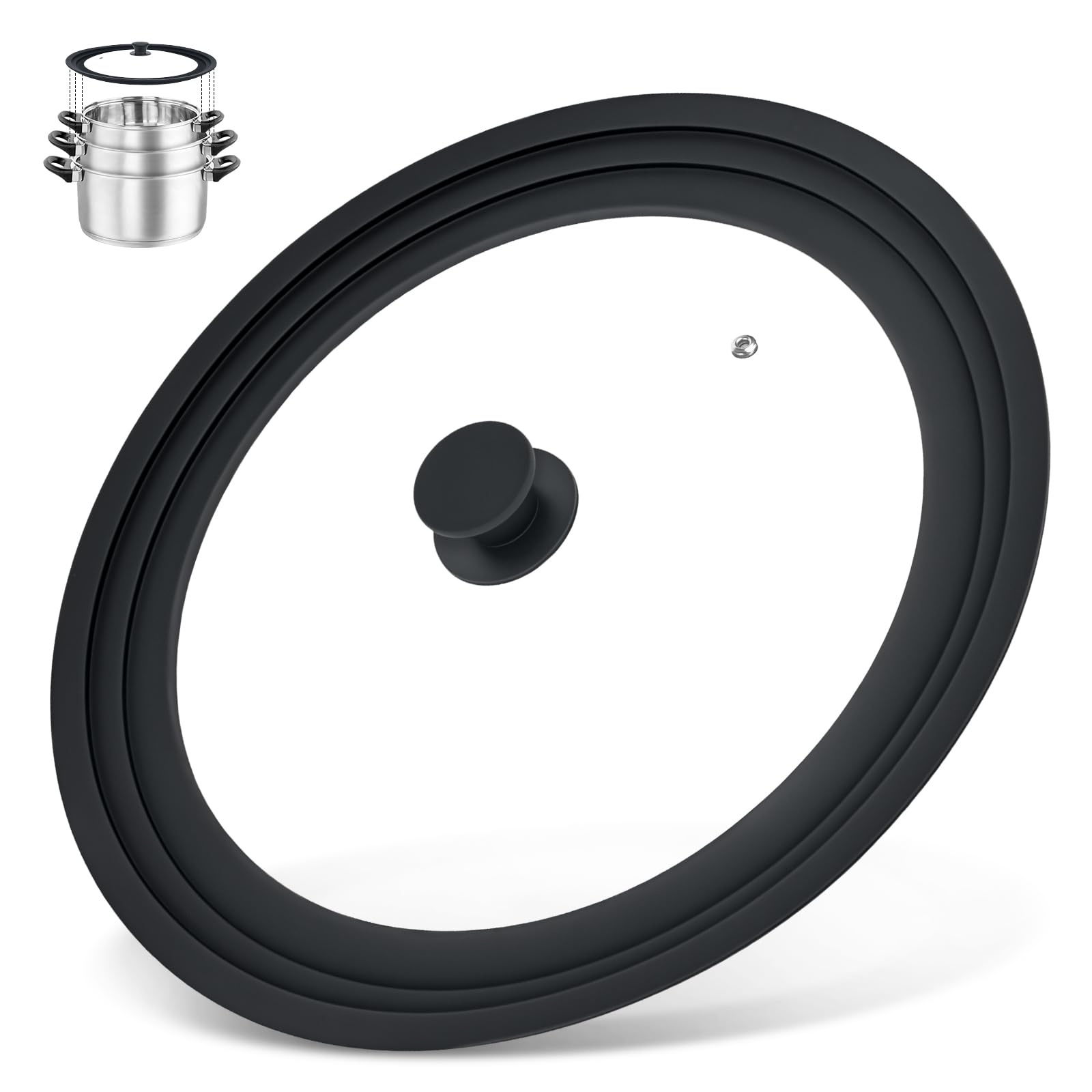 Photo 1 of 13-14-15 in Universal Lid for Oversized Pots, Pans and Skillets, Extra Large Pot Lid Tempered Glass Lid with Heat-Resistant Silicone Edge, Cookware Lids, Replacement Frying Pan Cover, Black