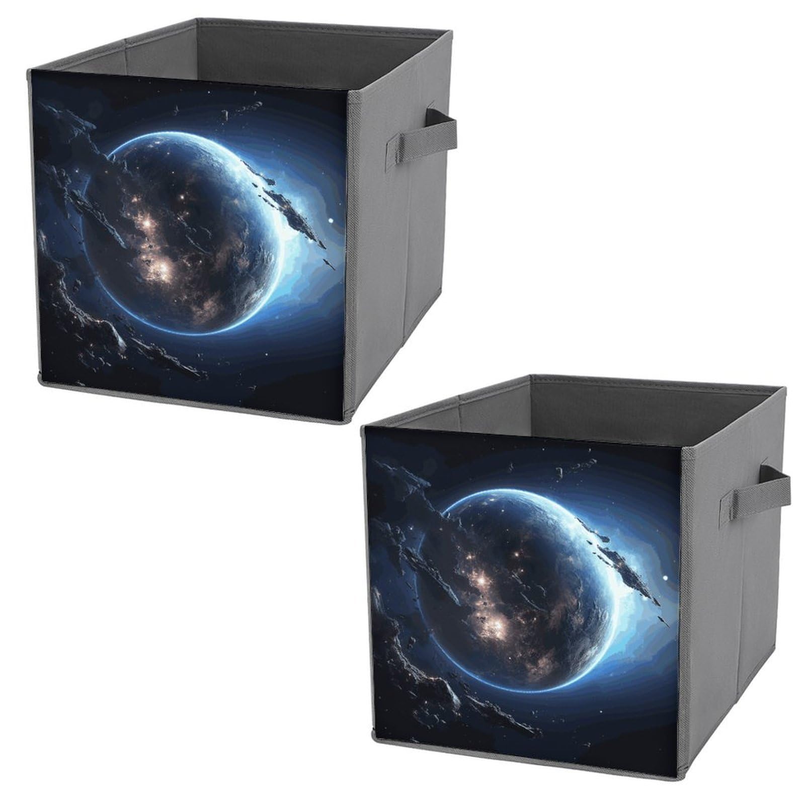 NONHAI Collapsible Storage Bins with Dual Handles Fabric Storage Basket Foldable Cubes Organizer Baskets Earth And Moon Storage Boxes for Organizing Clothing Cube Storage Organizer Bins