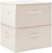vidaXL Cajas de Almacenaje 2 uds, Cajas Plegables, Cofres Organizadores de Ropa Bufandas, Contenedores para Armario Estantería, Tela Crema